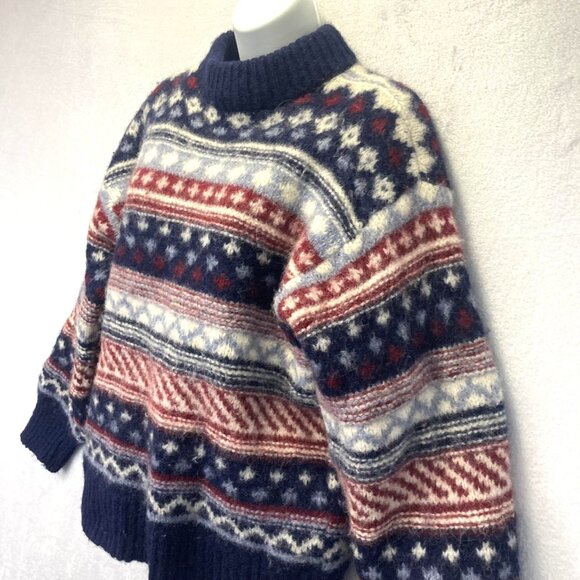 Sweater Market Denmark Wool Fair Isle Nordic Sweater Womens Medium M Red Blue - Picture 2 of 11